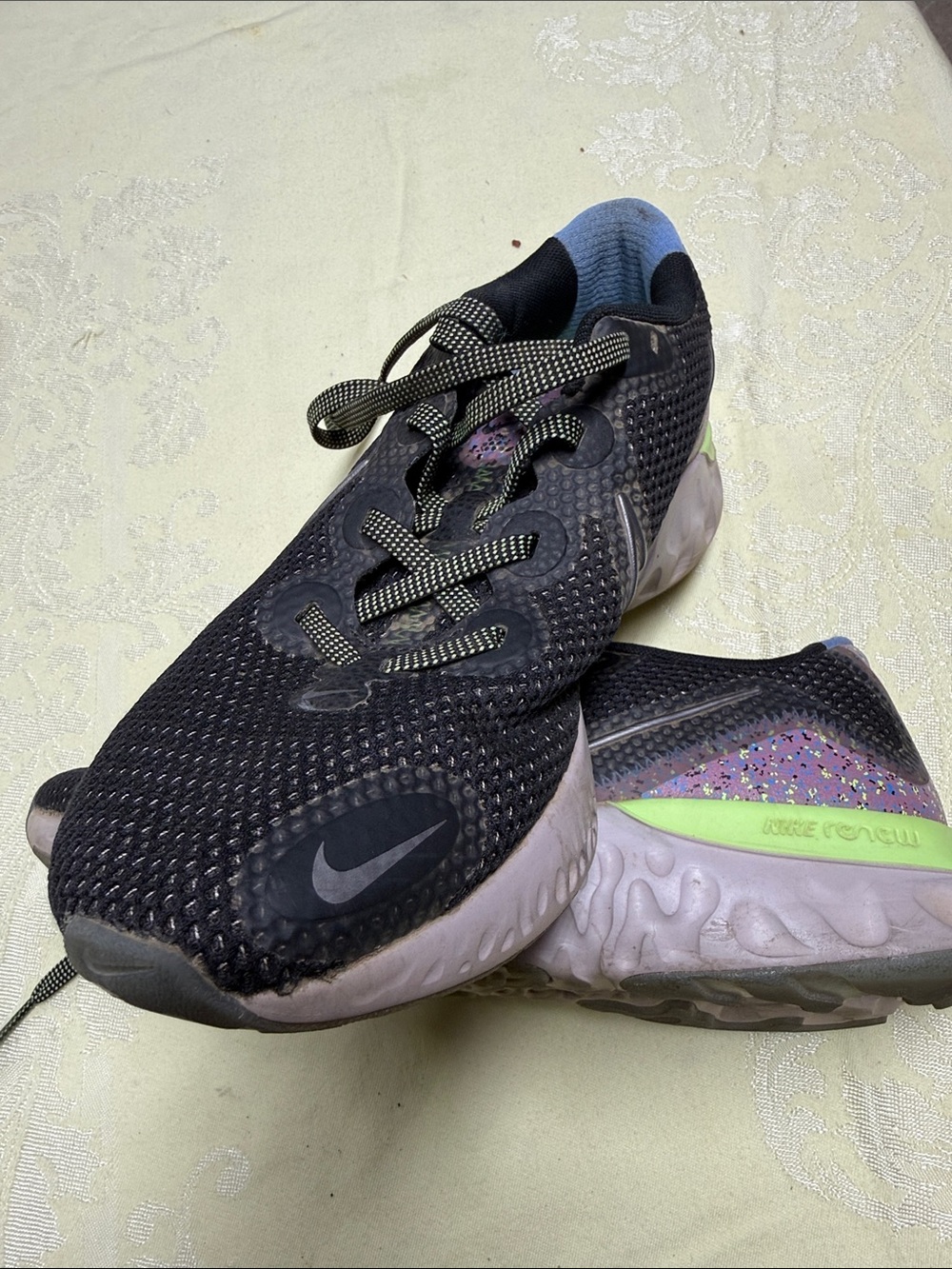 Nike Black Shoes with Purple and Lime Accents